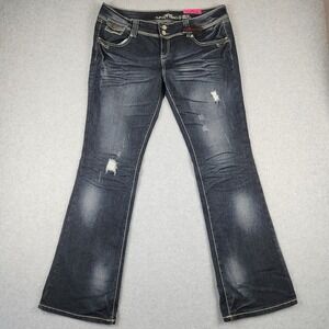 Almost Famous Womens Bootcut Jeans Dark Wash Distressed Size 15 NWT